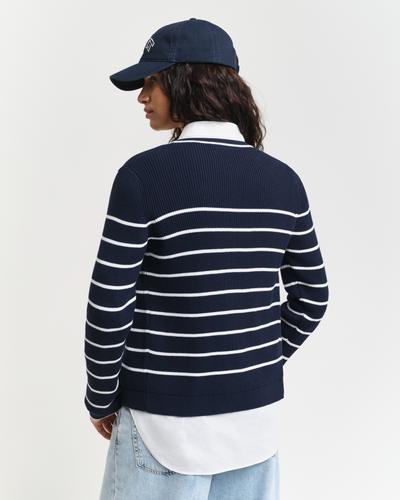Gerippte Strickjacke mit Marinestreifen S - Evening Blue