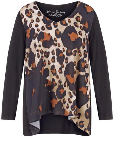 Ausgestelltes Langarmshirt mit Leo-Print 50 A-Linie | Ausgestellt - Black Gemustert
