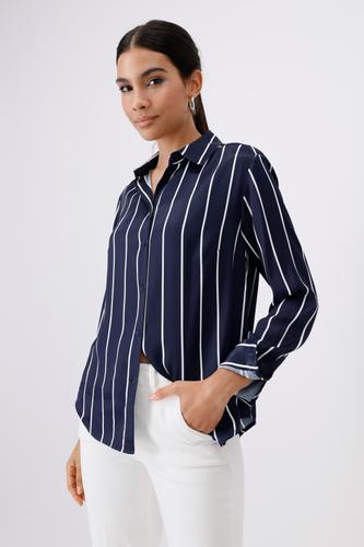 Satinbluse mit Streifen 36 - Deep Ocean Gemustert