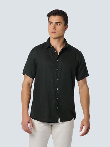 Shirt Short Sleeve Linen Solid Schwarz XXL