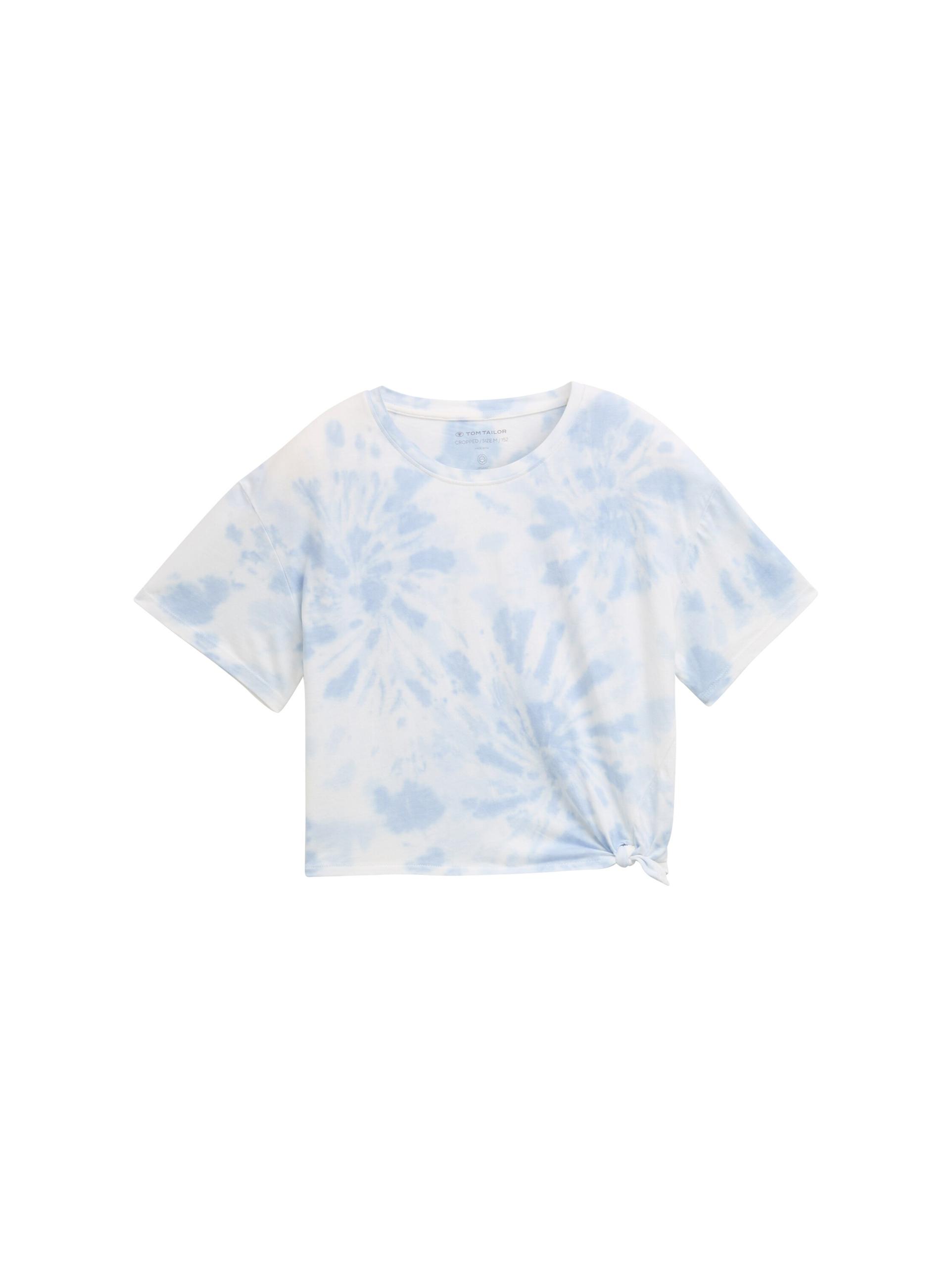 Cropped T-Shirt mit Knoten-Detail 176 Cropped Fit - Light Blue Tie Dye Design