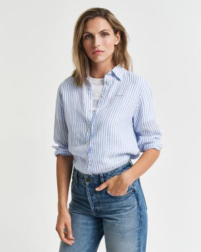 Regular Fit Leinenbluse mit Streifen 38 - Perfect Blue