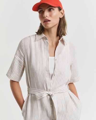Gestreiftes Hemdblusenkleid aus Leinen 36 - Dry Sand