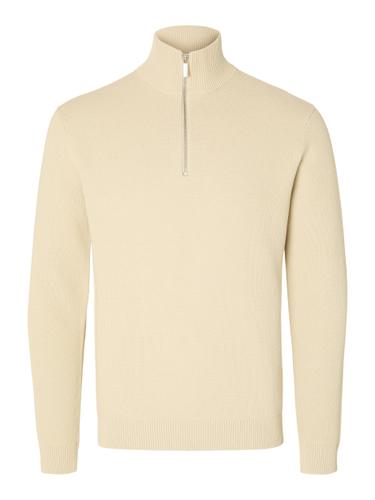 SLHDANE LS KNIT STRUCTURE HALF ZIP NOOS L Normal geschnitten - Oatmeal