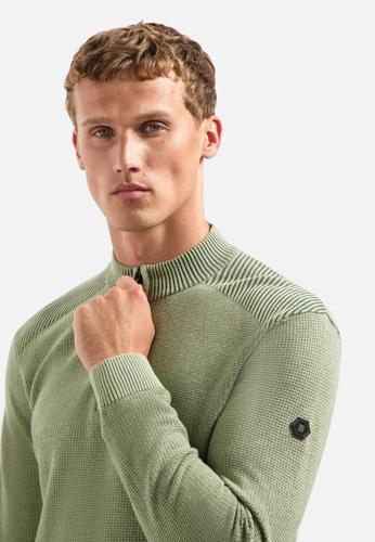 Pullover Half Zip Plated Structure Knit M Regular Fit - Light Moss
