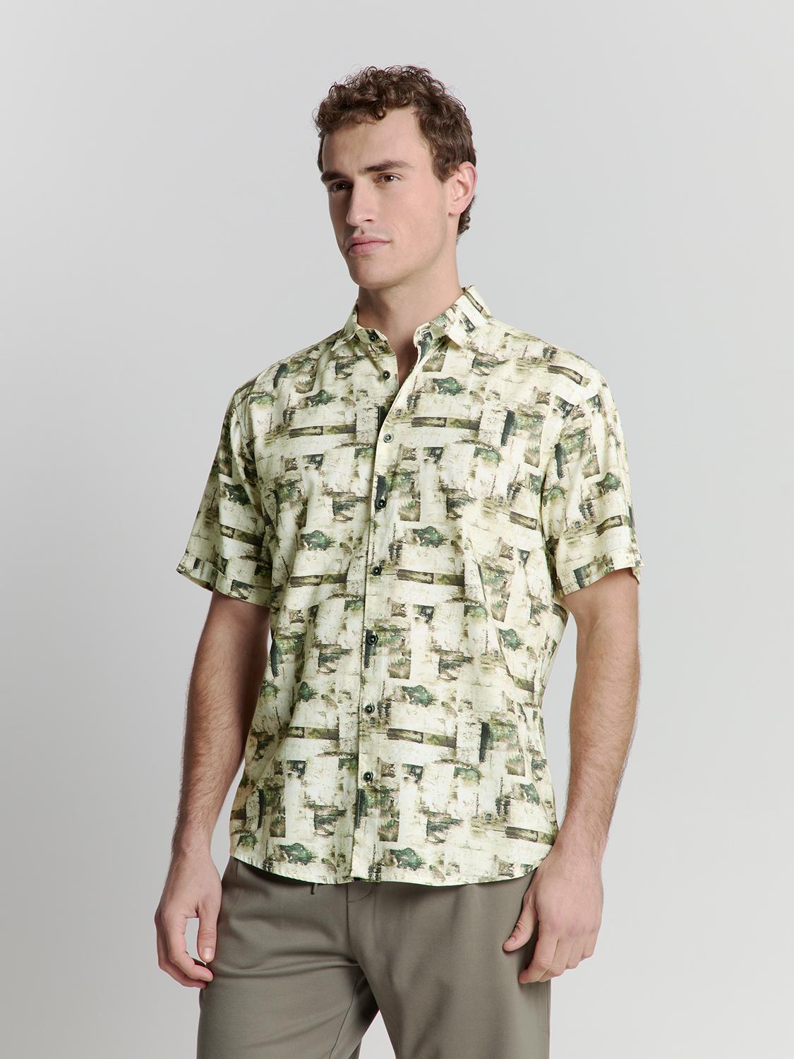 Shirt Short Sleeve Allover Printed XL Regular Fit - Green