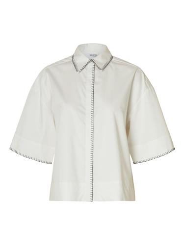 SLFFIA 2/4 CROPPED STITCHED SHIRT B 40 Verkürzt - Bright White