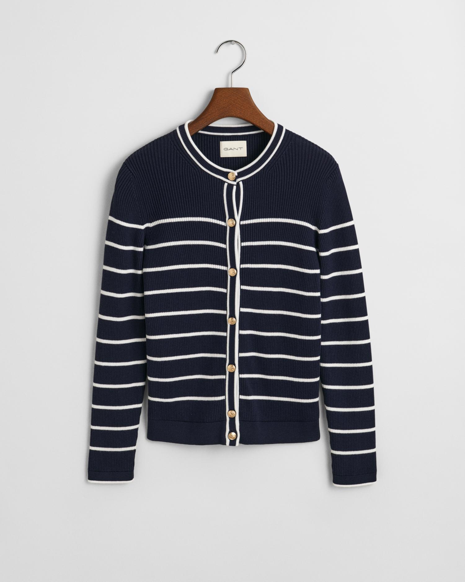 Gerippte Strickjacke mit Marinestreifen S - Evening Blue