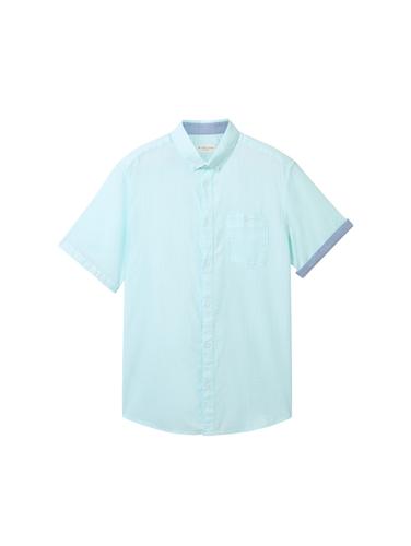 Chambray Kurzarmhemd XXXL Regular Fit - Turquoise White Structure