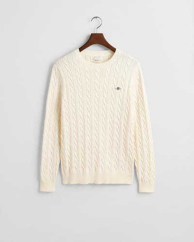 Zopfstrick Rundhalspullover aus Baumwolle XXXL - Cream