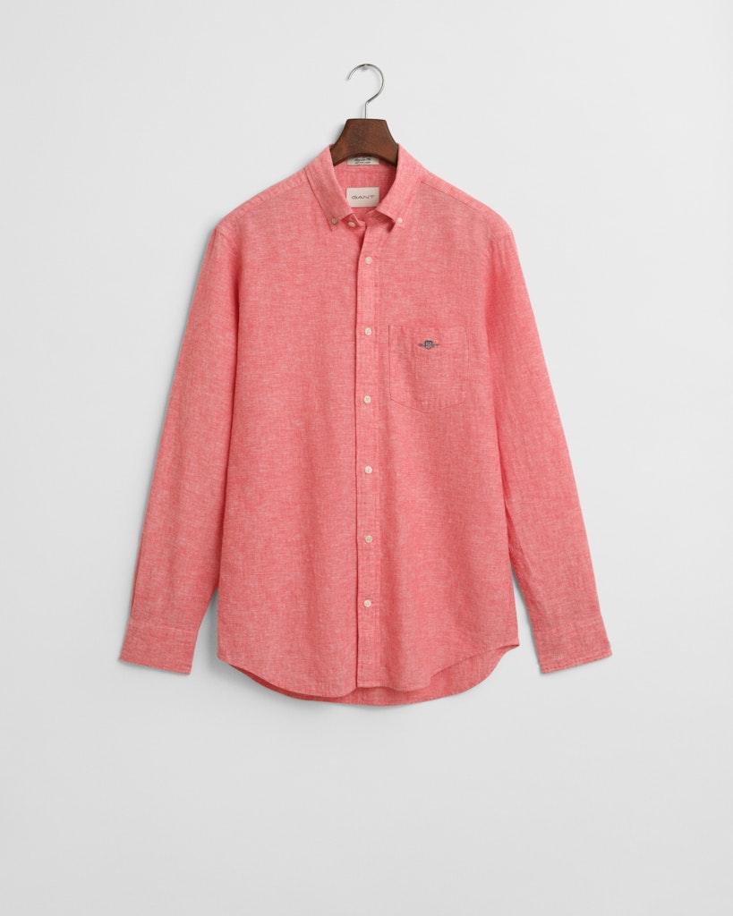 Regular Fit Baumwoll Leinen Hemd Rot, Rosa XL