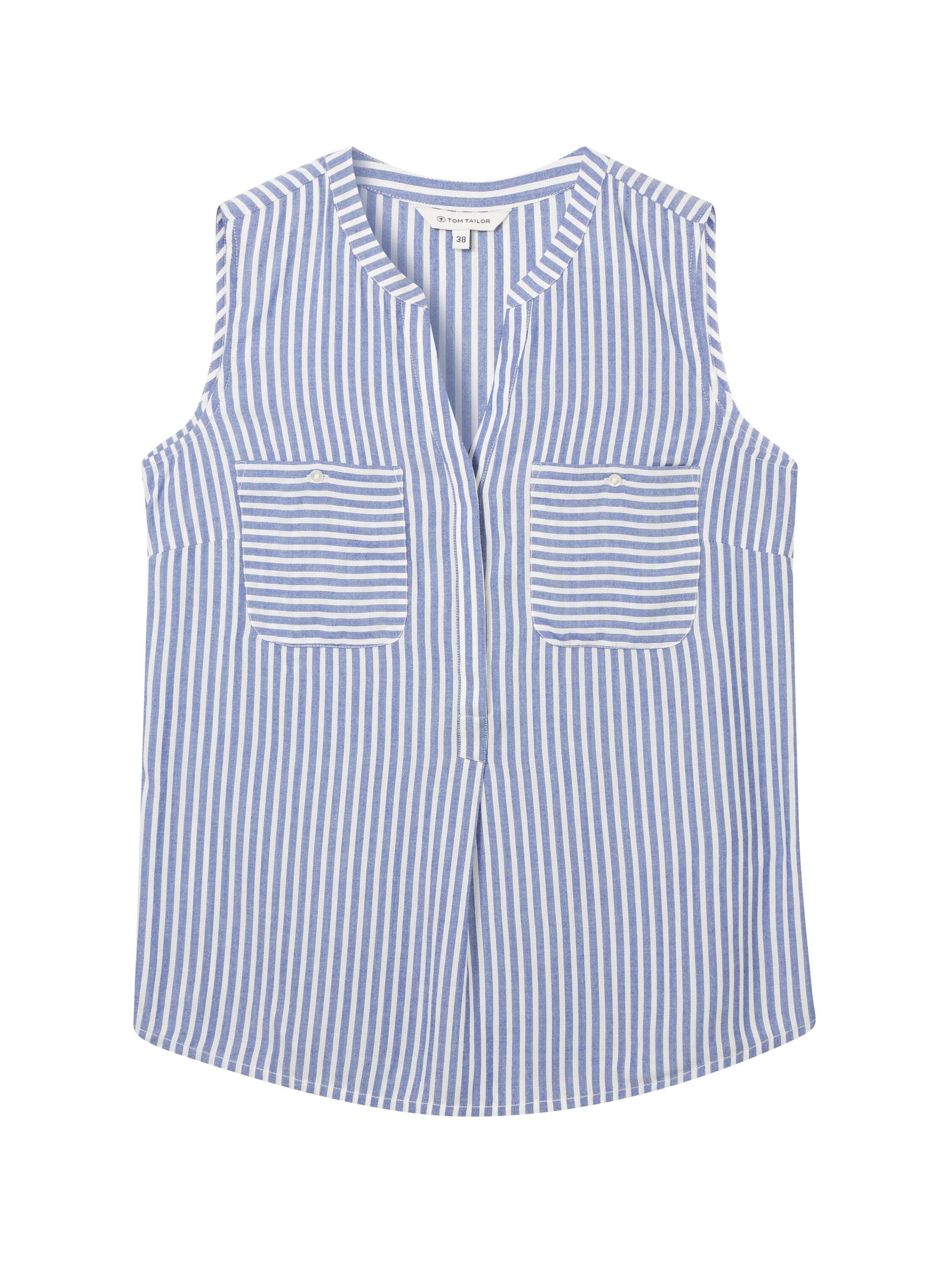 Gestreifte ärmellose Bluse 36 Regular Fit - Royal Blue White Stripe