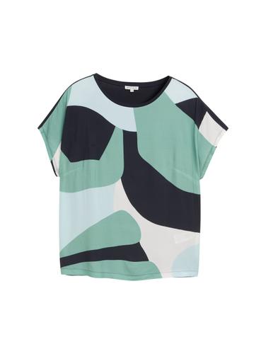 Plus Size - T-Shirt im Material-Mix 48 Regular Fit - Faded Green Abstract Flower