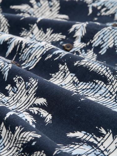 Regular Fit Kurzarmhemd mit Palmen-Print XXL Regular Fit - Navy Blue Stripe Palm Design