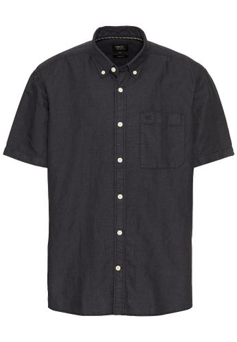 Kurzarmhemd aus einem Baumwoll-Leinenmix Blau XL