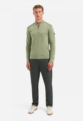 Pullover Half Zip Plated Structure Knit M Regular Fit - Light Moss