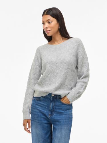 VILASSIA O-NECK L/S CABEL KNIT TOP -NOOS XL Normal geschnitten - Light Grey Melange