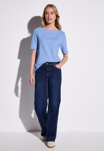 T-Shirt mit Struktur Blau 38