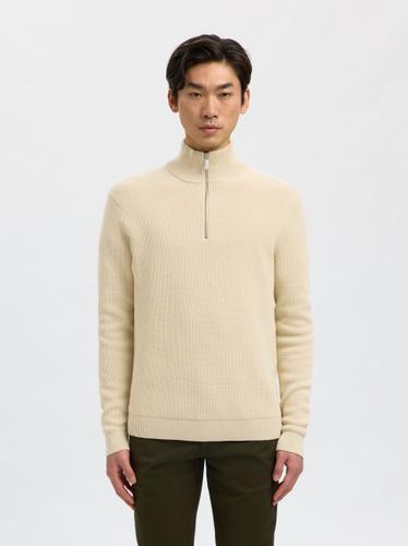 SLHDANE LS KNIT STRUCTURE HALF ZIP NOOS XL Normal geschnitten - Oatmeal