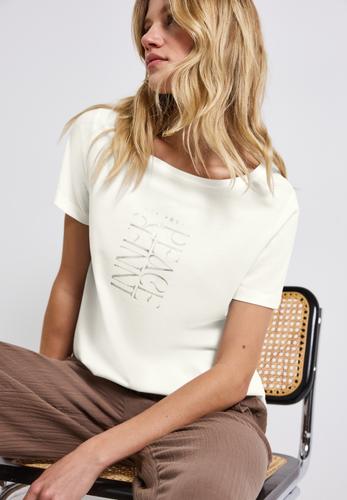 T-Shirt mit Wording Print Weiß 40