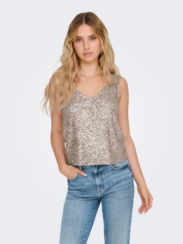 ONLANA S/L V-NECK SEQUINS TOP JRS M Normal geschnitten - Pumice Stone