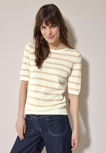 Gestreifter Strukturpullover L - Pearl Beige