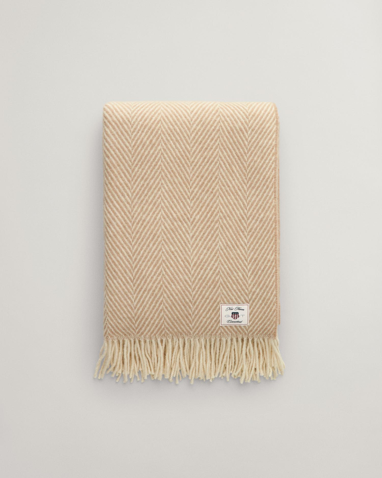 Wolldecke mit Fischgrätmuster 130X200 - Dark Khaki