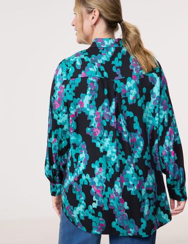 Lange Hemdbluse mit Allover-Print 54 Figurumspielend - Black Gemustert