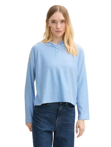 Gestreiftes Langarmshirt mit Kapuze S Regular Fit - Small Mid Blue White Stripe