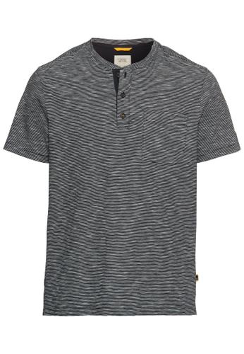 Kurzarm Henley aus reiner Baumwolle Blau XL