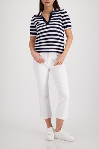 Ajour-Polo-Pullover mit Strasssteinen 40 - Marine Ringel