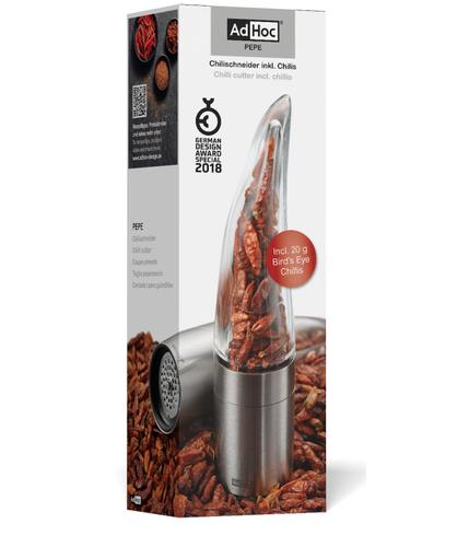 Geschenkset Chilischneider PEPE mit 20 g Bird's Eye Chilis, mit original AdHoc SchneidWerk®