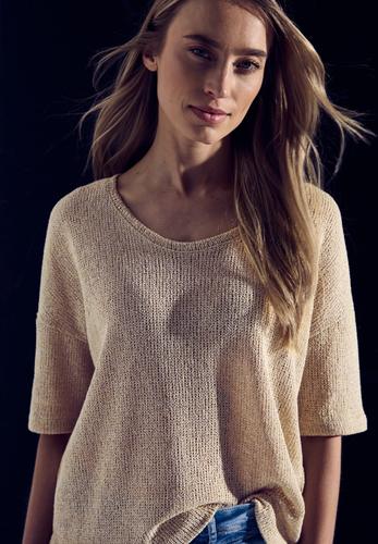 T-Shirt mit Glitzerdetails Beige 38
