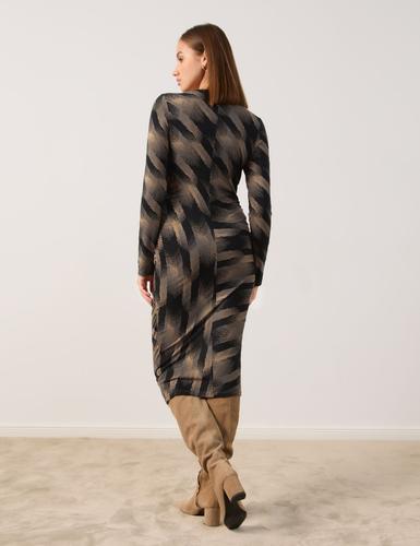 Jerseykleid mit Wickel-Effekt 38 Figurbetont - Wood Gemustert