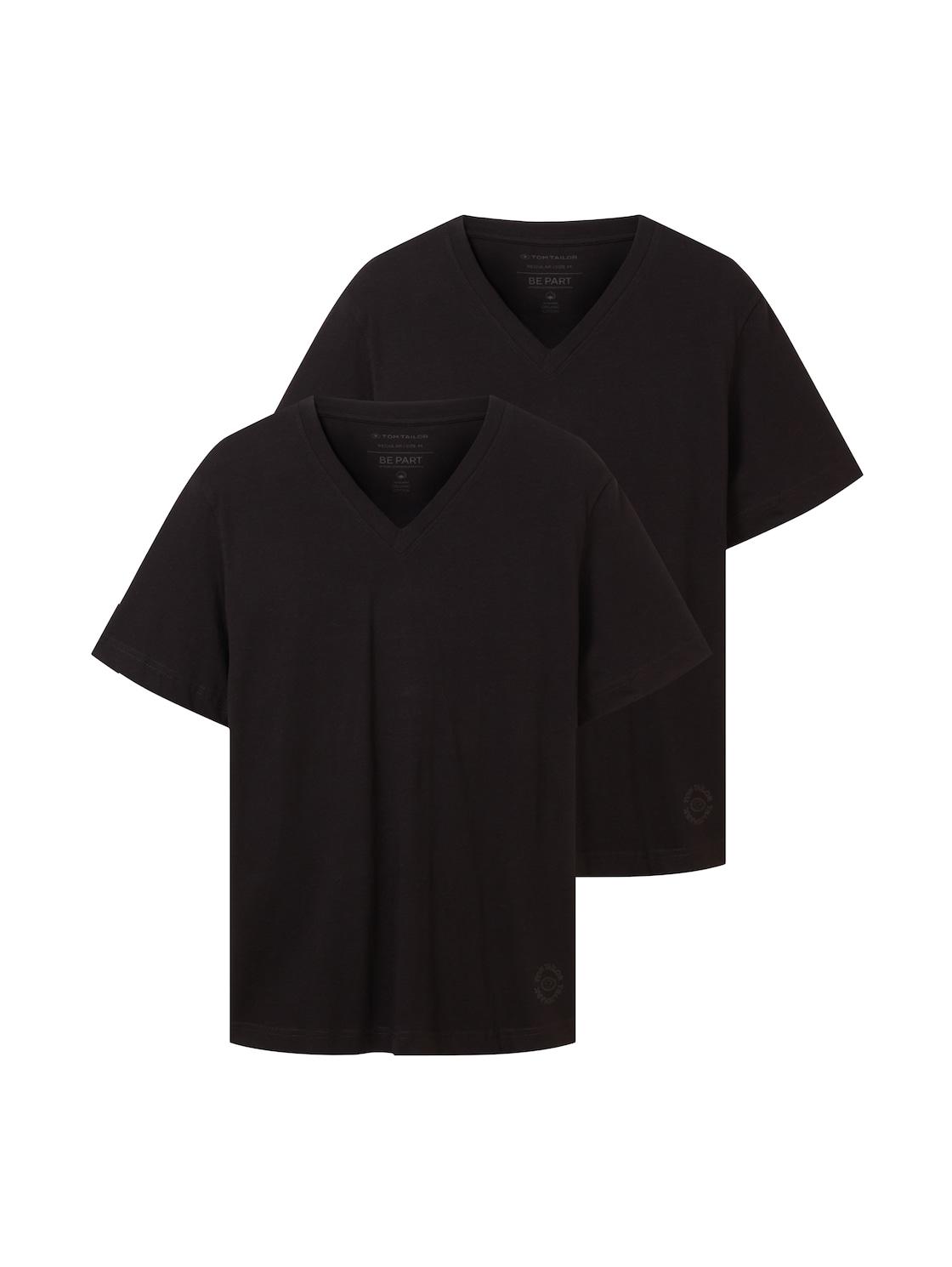 Basic T-Shirt im 2er-Pack mit V-Ausschnitt XXXL Regular Fit - Black