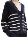 Cardigan mit V-Ausschnitt XL Regular Fit - Placed Navy White Stripe