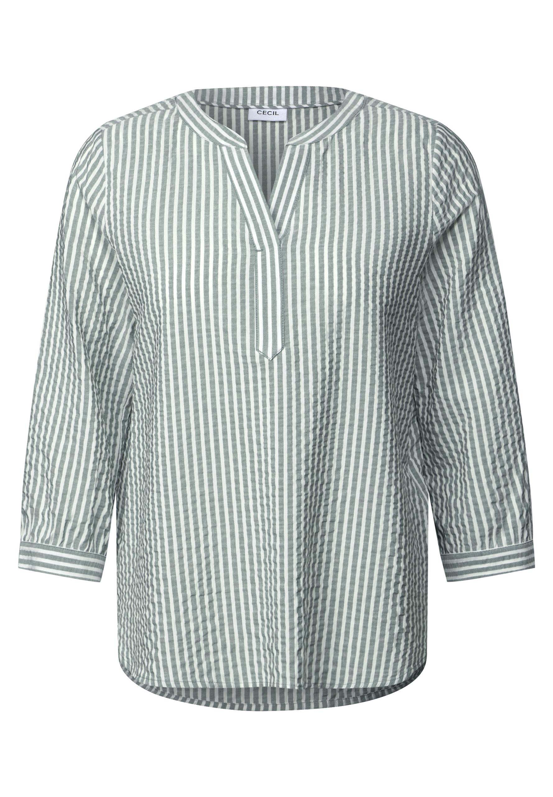 Gestreifte Seersucker Bluse L - Slate Khaki