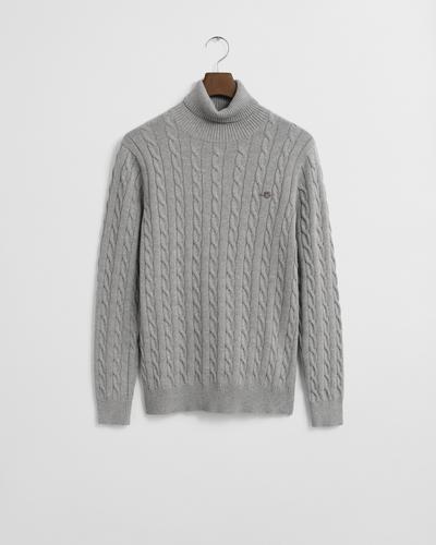 Zopfstrick Rollkragenpullover aus Baumwolle XXL - Grey Melange