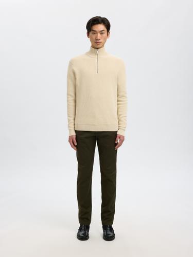 SLHDANE LS KNIT STRUCTURE HALF ZIP NOOS L Normal geschnitten - Oatmeal