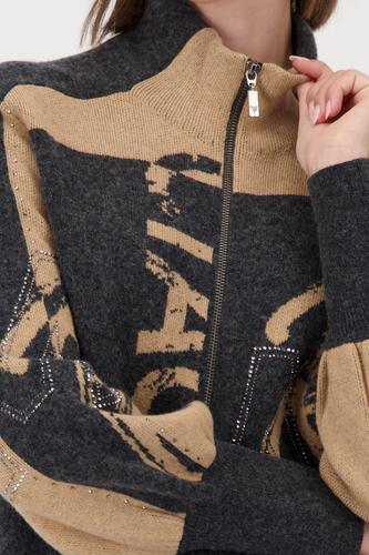 Strickjacke mit Strasssteinen 44 - Anthra Melange Gemustert