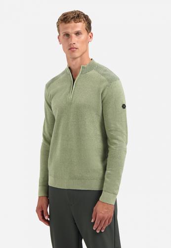Pullover Half Zip Plated Structure Knit M Regular Fit - Light Moss
