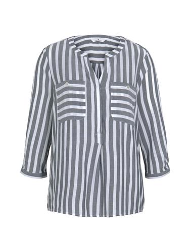 Gestreifte Bluse mit Taschen 40 Regular Fit - Offwhite Navy Vertical Stripe