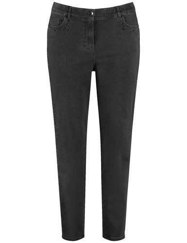 5-Pocket Jeans mit Ziersteinen Betty 54 Körpernahe Passform - Raw Black Denim