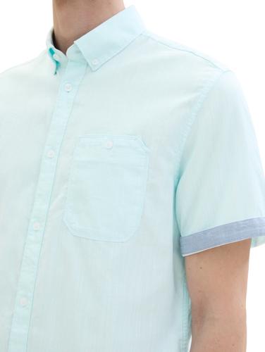 Chambray Kurzarmhemd XXXL Regular Fit - Turquoise White Structure