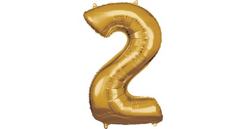 Super Shape Folienballon Gold, Zahlenballon 2 , 50 x 88 cm gold