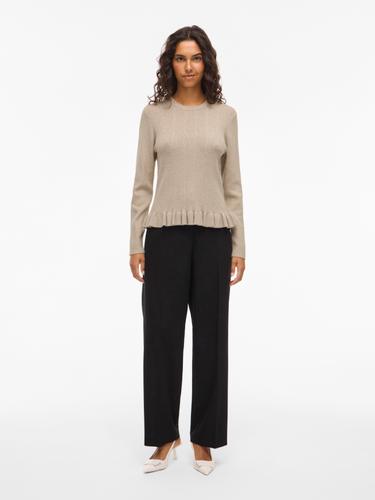 VINORTHY O-NECK L/S FRILL KNIT TOP/R L Normal geschnitten - Natural Melange
