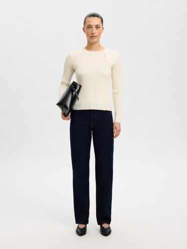 SLFHELEN LS KNIT BUTTON O-NECK TOP XL Slim Fit - Birch