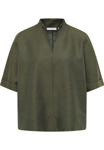 Linen Shirt Bluse Leinen Kurzarm 40/Kurzarm OVERSIZE FIT - Olive