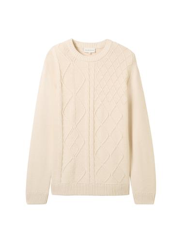Strickpullover mit Zopfmuster XXL Regular Fit - Smooth Light Sand