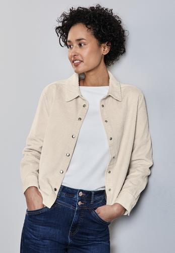 Cordbluse mit Knopfleiste Beige 42